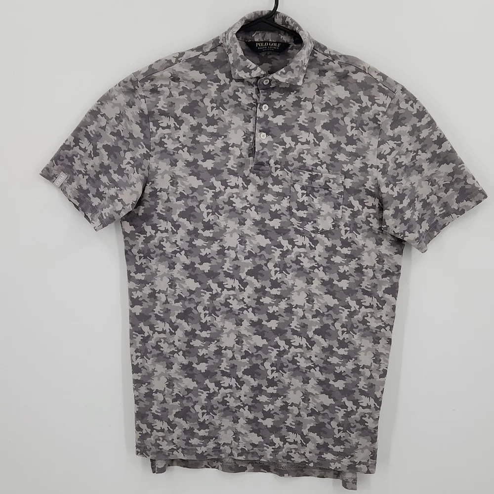 Polo Golf Ralph Lauren Polo Shirt M Gray Camo Performance Cotton Mens Medium